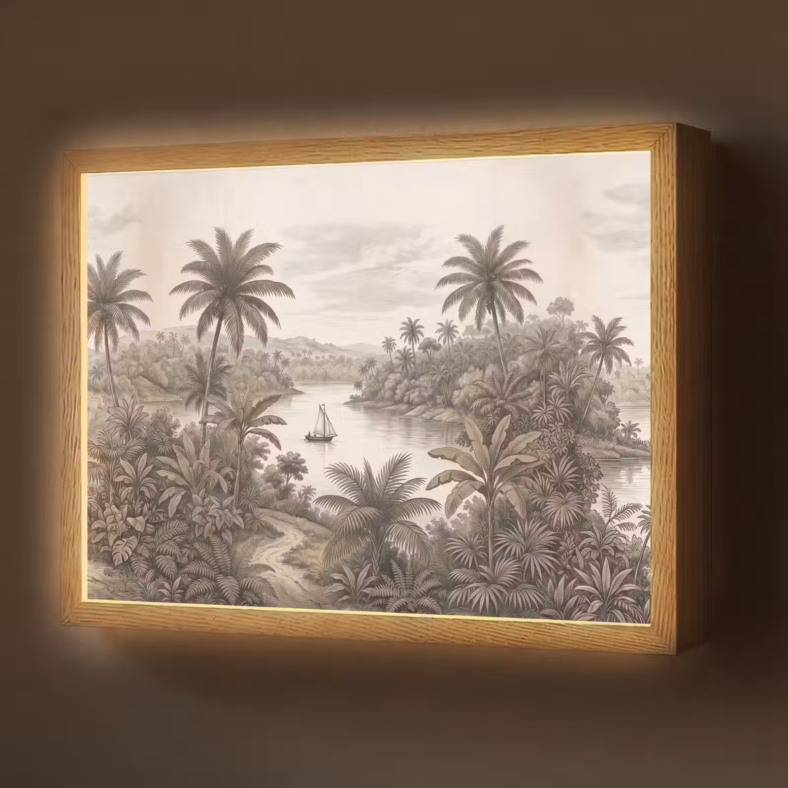 Lightbox - Wandlamp - Landschap - Rivier - Boot - Tropisch - Vintage — 1