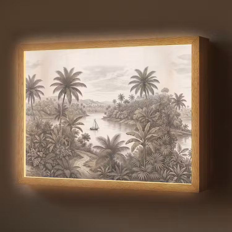 Lightbox - Wandlamp - Landschap - Rivier - Boot - Tropisch - Vintage — 1