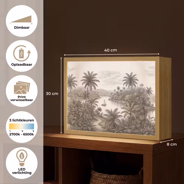 Lightbox - Wandlamp - Landschap - Rivier - Boot - Tropisch - Vintage — 10