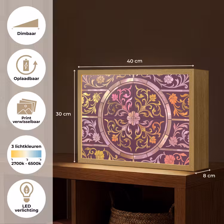 Lightbox - Wandlamp - Patroon - Floraal - Oosters - Paars - Goud — 10