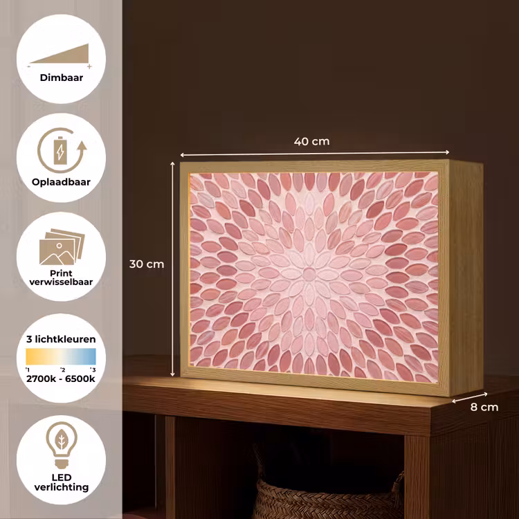 Lightbox - Wandlamp - Patroon - Mozaïek - Ovaal - Abstract - Roze — 10