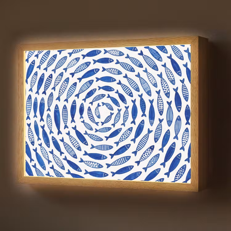 Lightbox - Wandlamp - Vis - Patroon - Onderwater - Abstract - Blauw — 1