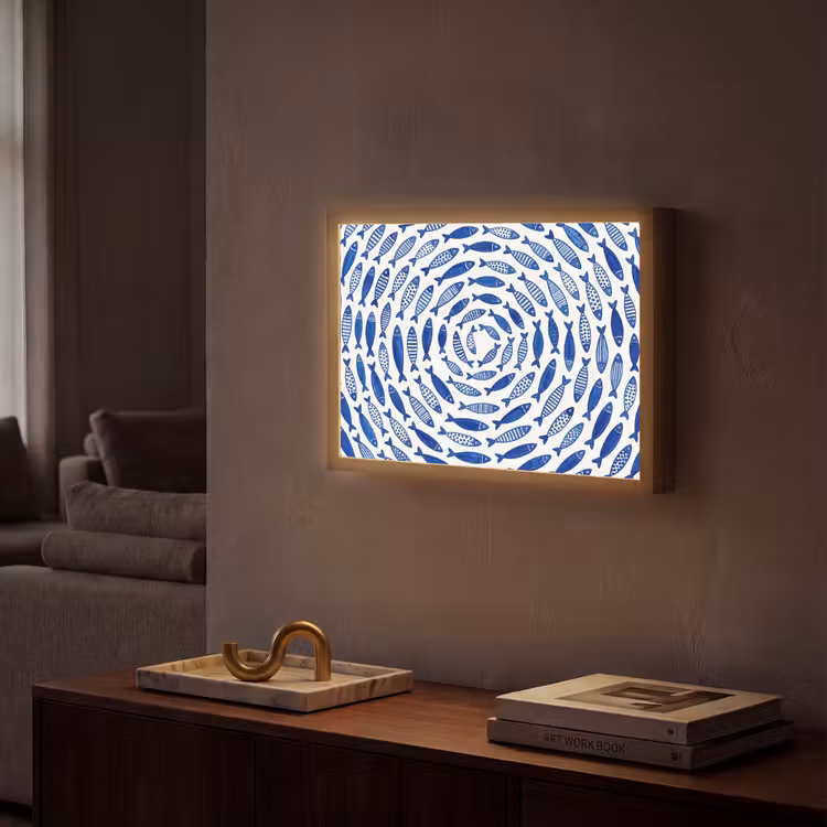 Lightbox - Wandlamp - Vis - Patroon - Onderwater - Abstract - Blauw — 2