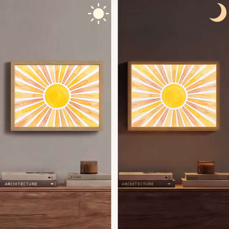 Lightbox - Wandlamp - Zon - Stralen - Aquarel - Geel - Abstract — 6