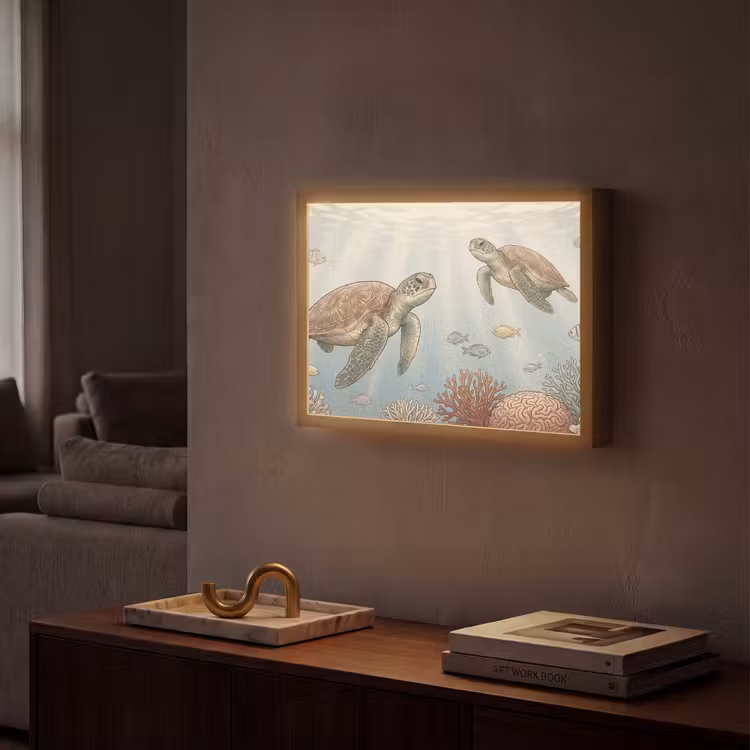 Lightbox - Wandlamp - Schildpad - Onderwater - Natuur - Illustratie — 2