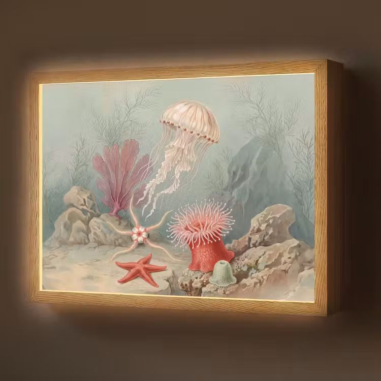 Lightbox - Wandlamp - Zeeleven - Kwal - Onderwater - Illustratie - Beige — 1