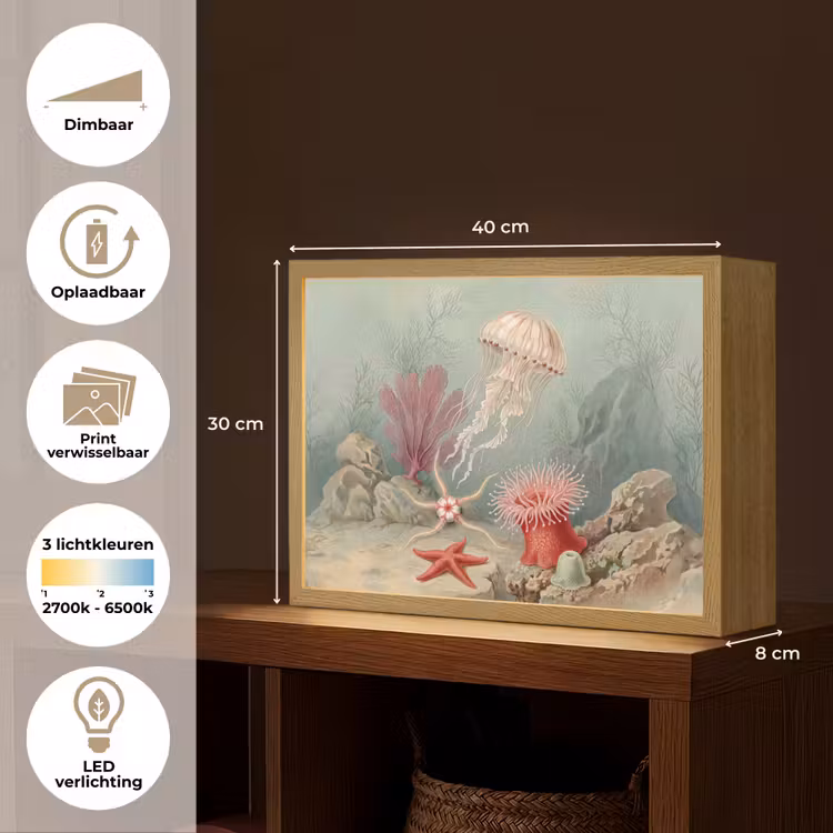 Lightbox - Wandlamp - Zeeleven - Kwal - Onderwater - Illustratie - Beige — 10