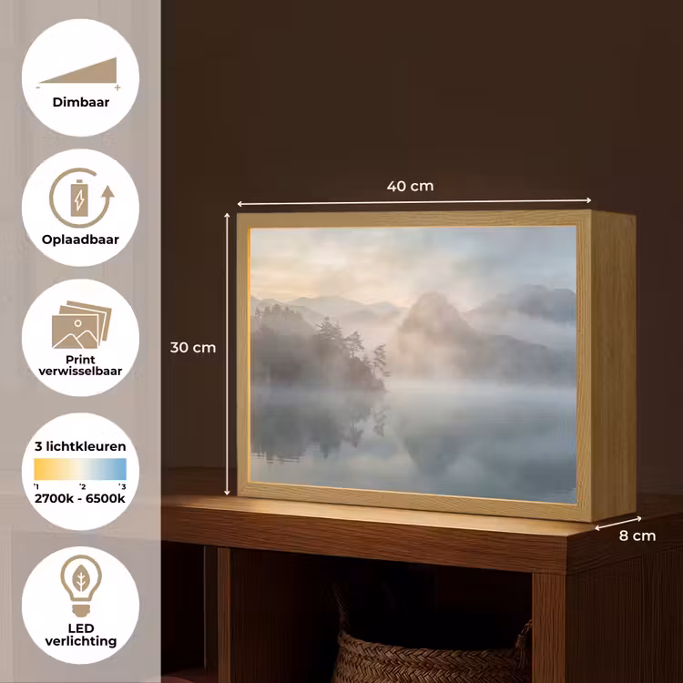 Lightbox - Wandlamp - Landschap - Bergen - Mist - Water - Natuur — 10