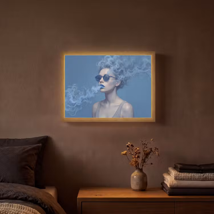 Lightbox - Wandlamp - Portret - Zonnebril - Rook - Abstract - Blauw — 3