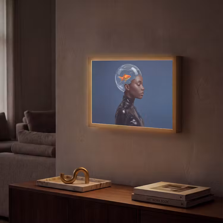 Lightbox - Wandlamp - Vrouw - Goudvis - Hoofd - Abstract - Blauw — 2
