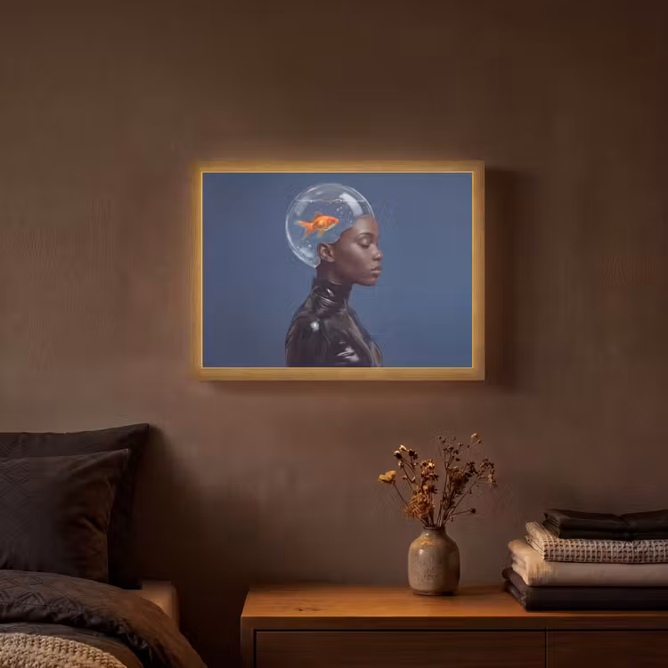 Lightbox - Wandlamp - Vrouw - Goudvis - Hoofd - Abstract - Blauw — 3