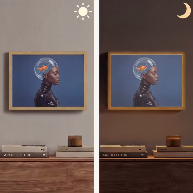 Lightbox - Wandlamp - Vrouw - Goudvis - Hoofd - Abstract - Blauw — 6