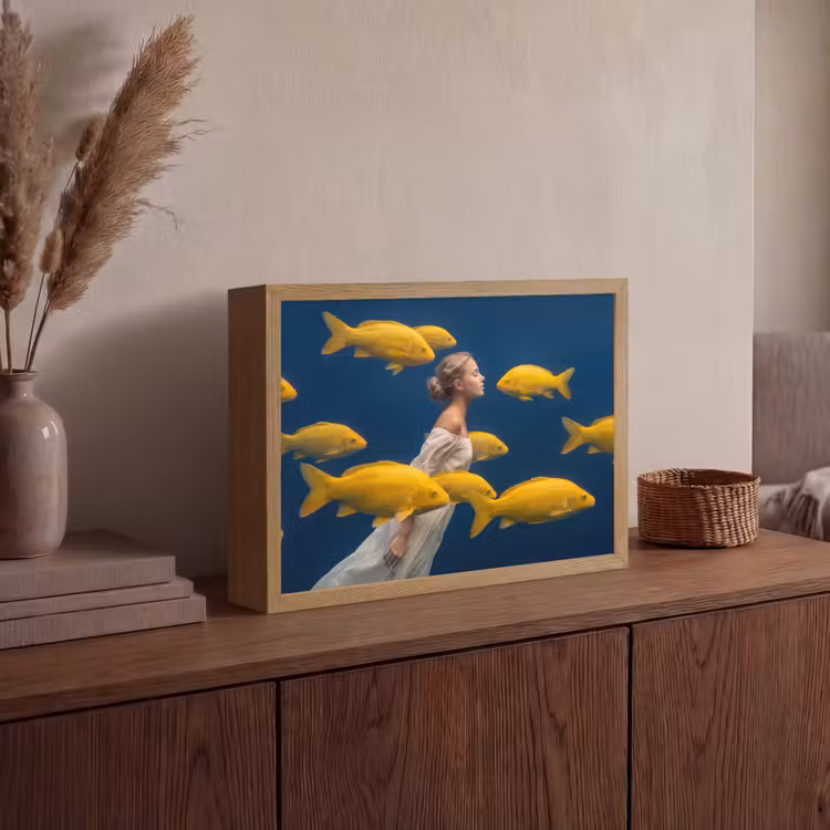 Lightbox - Wandlamp - Vrouw - Vis - Water - Natuur - Geel — 4