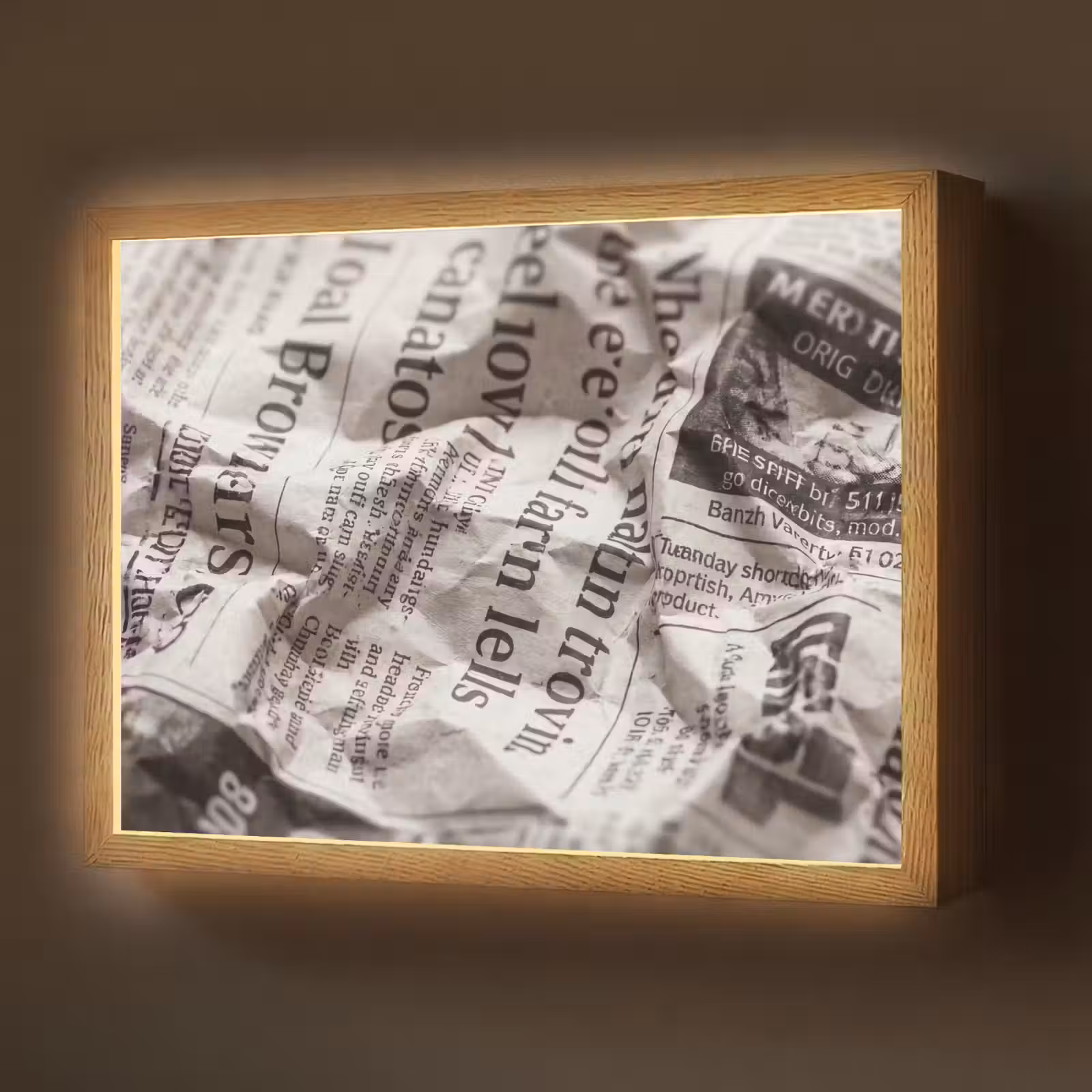 Lightbox - Wandlamp - Krant - Gekreukeld - Textuur - Vintage - Zwart-wit — 1