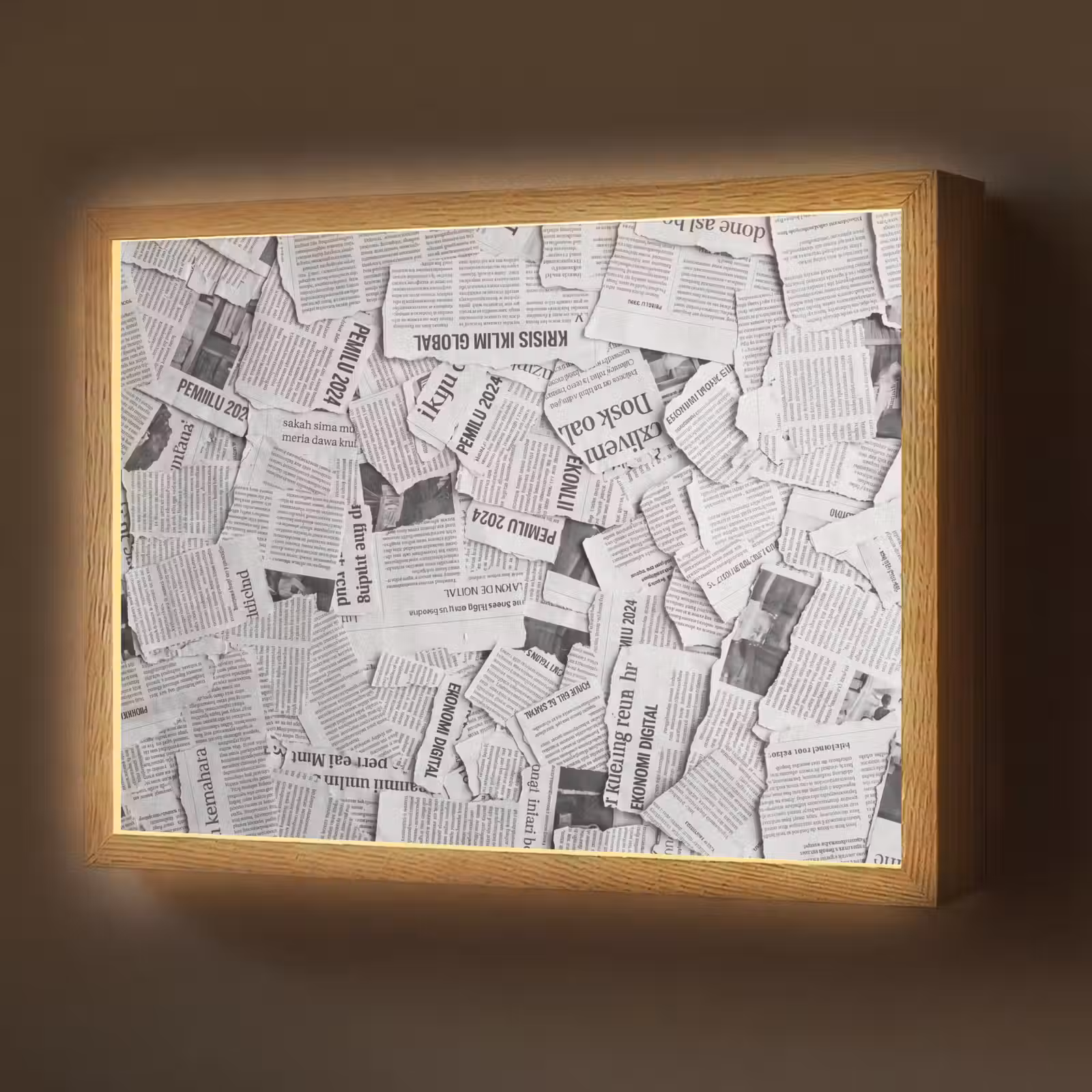 Lightbox - Wandlamp - Krant - Versnipperd - Textuur - Zwart-wit - Abstract — 1