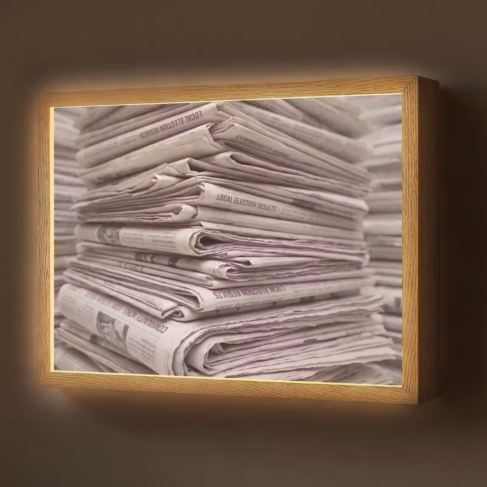 Lightbox - Wandlamp - Kranten - Stapel - Nieuws - Vintage - Beige — 1