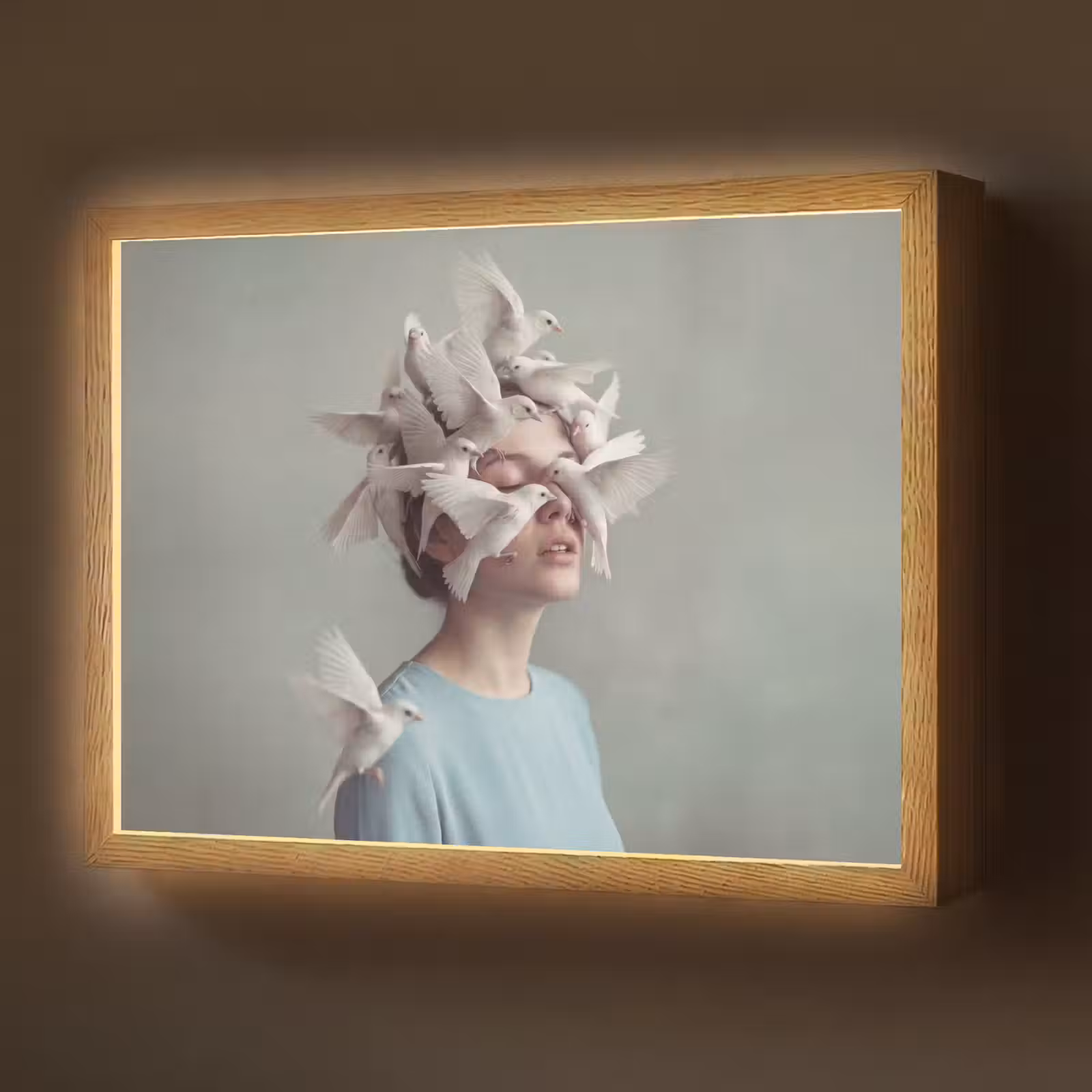 Lightbox - Wandlamp - Vrouw - Vogels - Abstract - Modern - Wit — 1