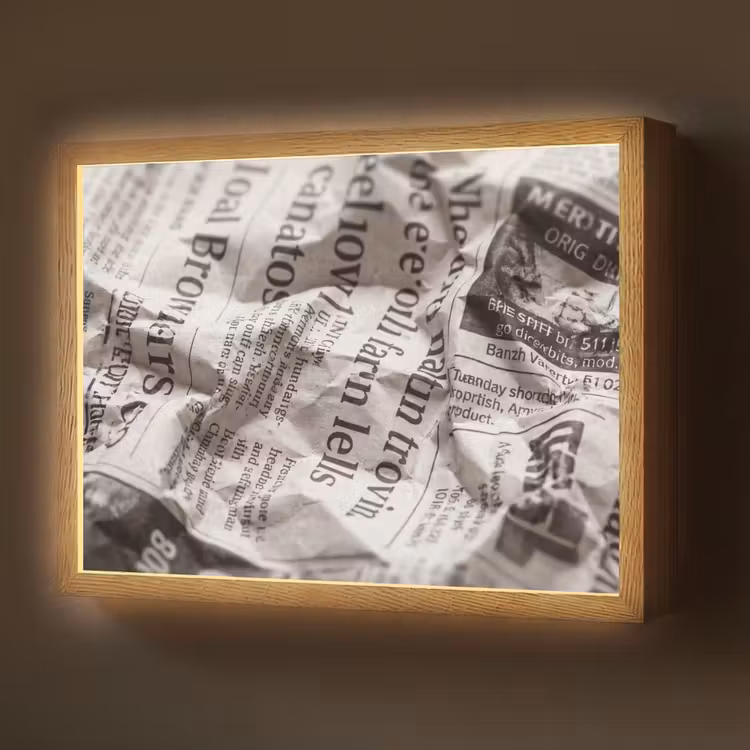Lightbox - Wandlamp - Krant - Gekreukeld - Textuur - Vintage - Zwart-wit — 1