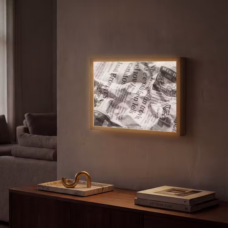 Lightbox - Wandlamp - Krant - Gekreukeld - Textuur - Vintage - Zwart-wit — 2