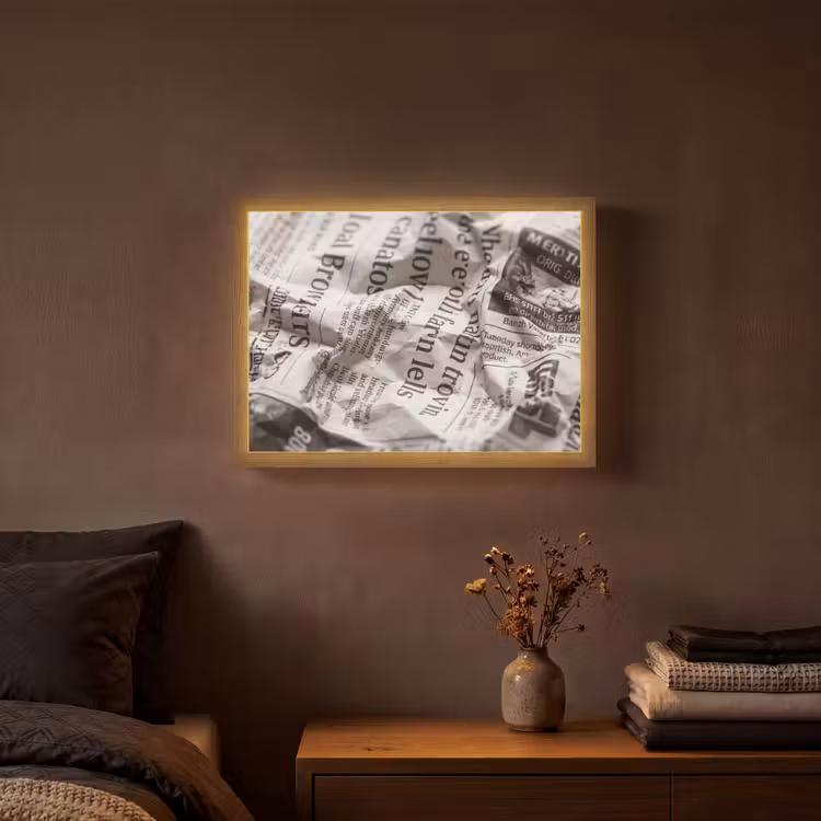 Lightbox - Wandlamp - Krant - Gekreukeld - Textuur - Vintage - Zwart-wit — 3