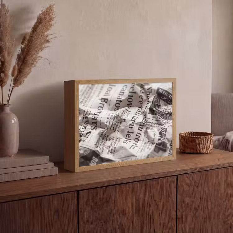 Lightbox - Wandlamp - Krant - Gekreukeld - Textuur - Vintage - Zwart-wit — 4