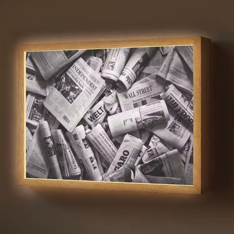 Lightbox - Wandlamp - Krant - Stapel - Nieuws - Zwart-wit — 1