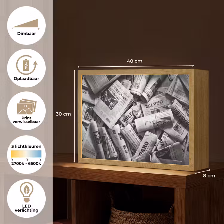 Lightbox - Wandlamp - Krant - Stapel - Nieuws - Zwart-wit — 10