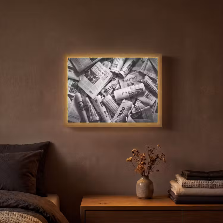 Lightbox - Wandlamp - Krant - Stapel - Nieuws - Zwart-wit — 3