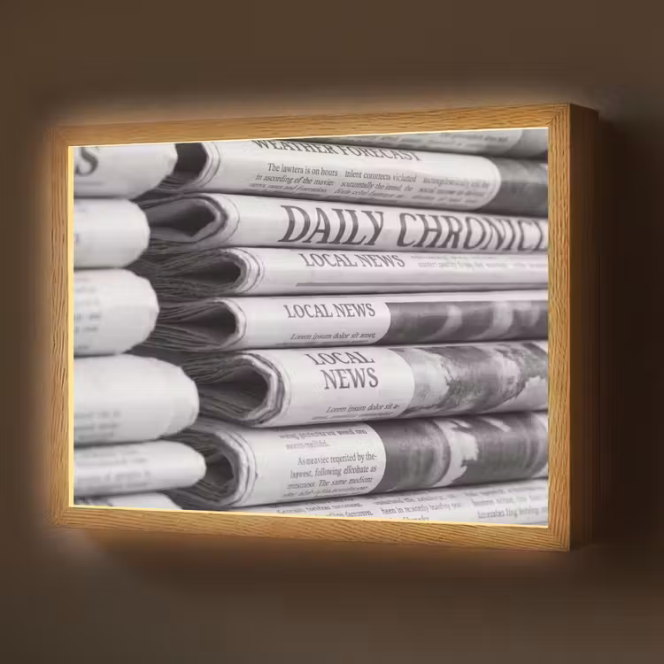 Lightbox - Wandlamp - Krant - Stapel - Nieuws - Zwart-wit - Media — 1