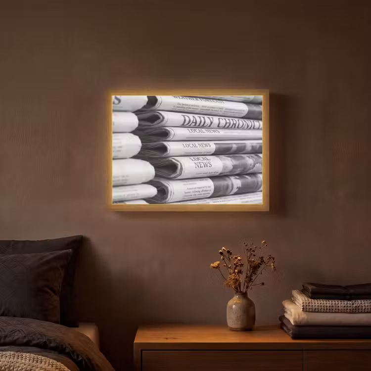 Lightbox - Wandlamp - Krant - Stapel - Nieuws - Zwart-wit - Media — 3