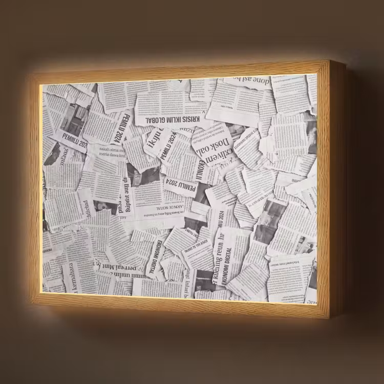 Lightbox - Wandlamp - Krant - Versnipperd - Textuur - Zwart-wit - Abstract — 1