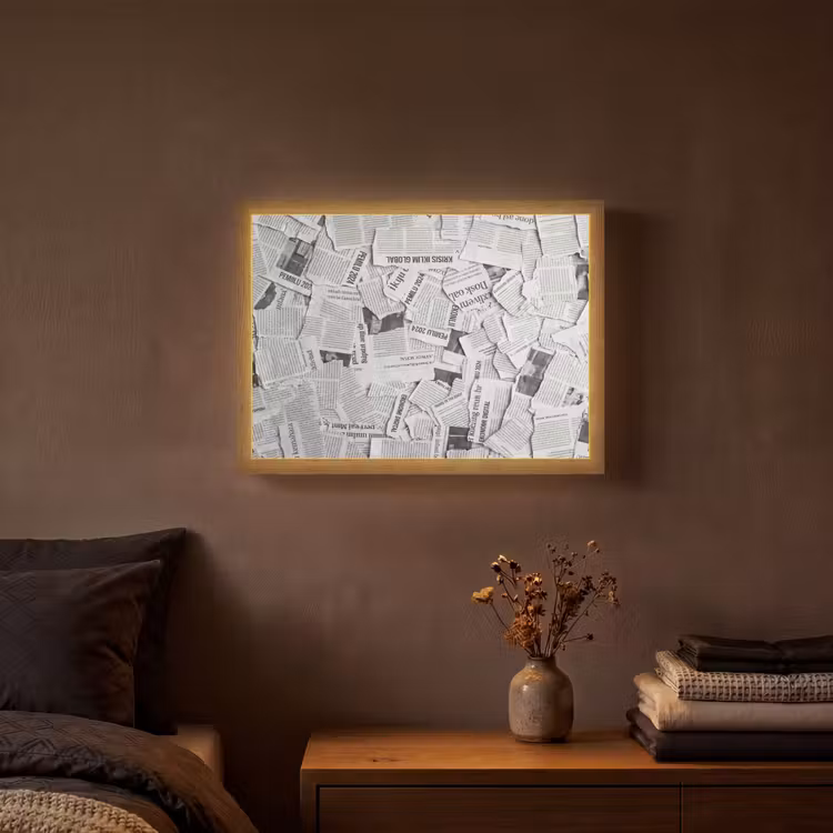 Lightbox - Wandlamp - Krant - Versnipperd - Textuur - Zwart-wit - Abstract — 3