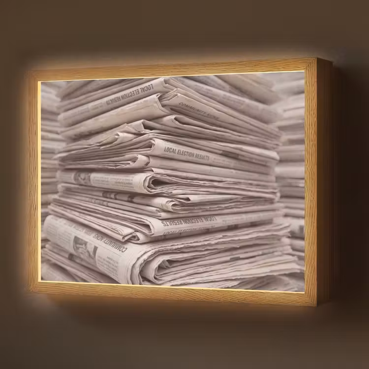 Lightbox - Wandlamp - Kranten - Stapel - Nieuws - Vintage - Beige — 1