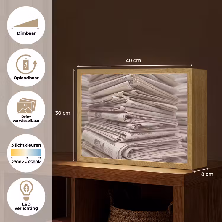 Lightbox - Wandlamp - Kranten - Stapel - Nieuws - Vintage - Beige — 10