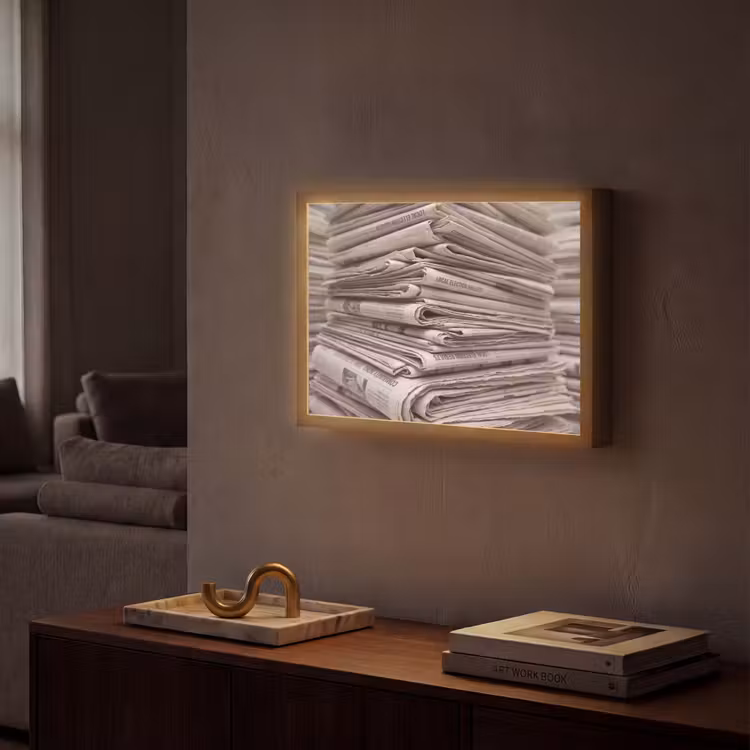 Lightbox - Wandlamp - Kranten - Stapel - Nieuws - Vintage - Beige — 2
