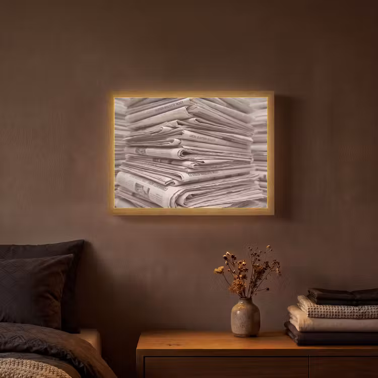 Lightbox - Wandlamp - Kranten - Stapel - Nieuws - Vintage - Beige — 3