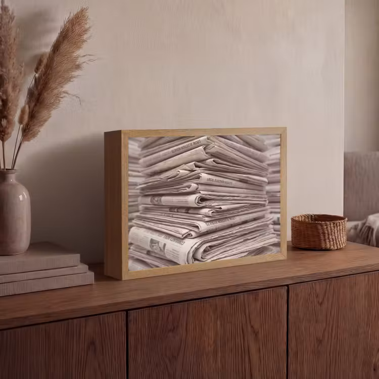 Lightbox - Wandlamp - Kranten - Stapel - Nieuws - Vintage - Beige — 4