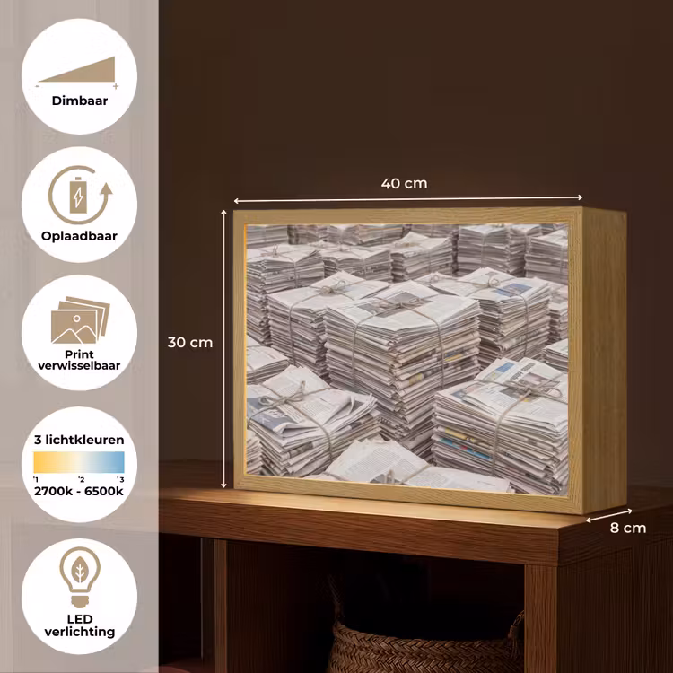 Lightbox - Wandlamp - Kranten - Stapels - Touw - Informatie - Vintage — 10