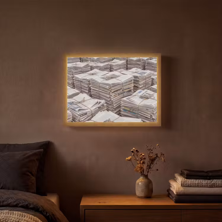 Lightbox - Wandlamp - Kranten - Stapels - Touw - Informatie - Vintage — 3