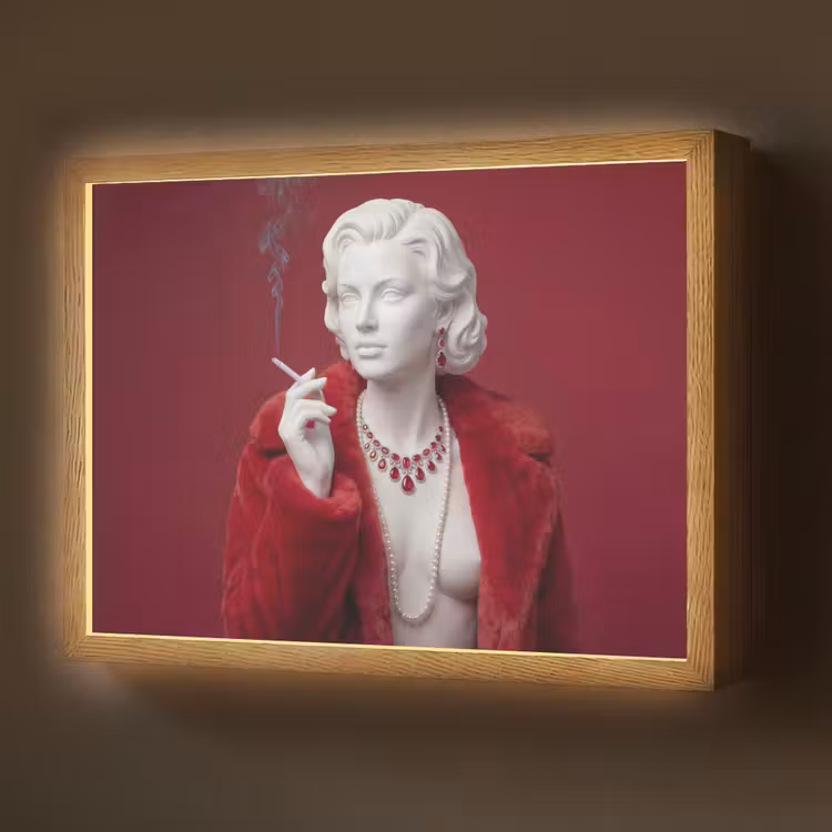 Lightbox - Wandlamp - Vrouw - Bontjas - Mode - Klassiek - Rood — 1