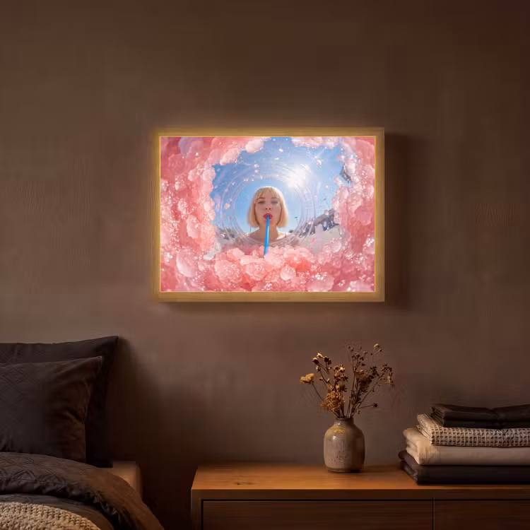 Lightbox - Wandlamp - Vrouw - Drank - Zomer - Roze - Blauw — 3