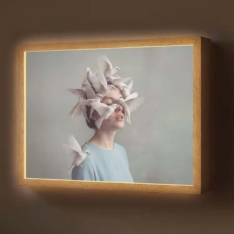 Lightbox - Wandlamp - Vrouw - Vogels - Abstract - Modern - Wit — 1