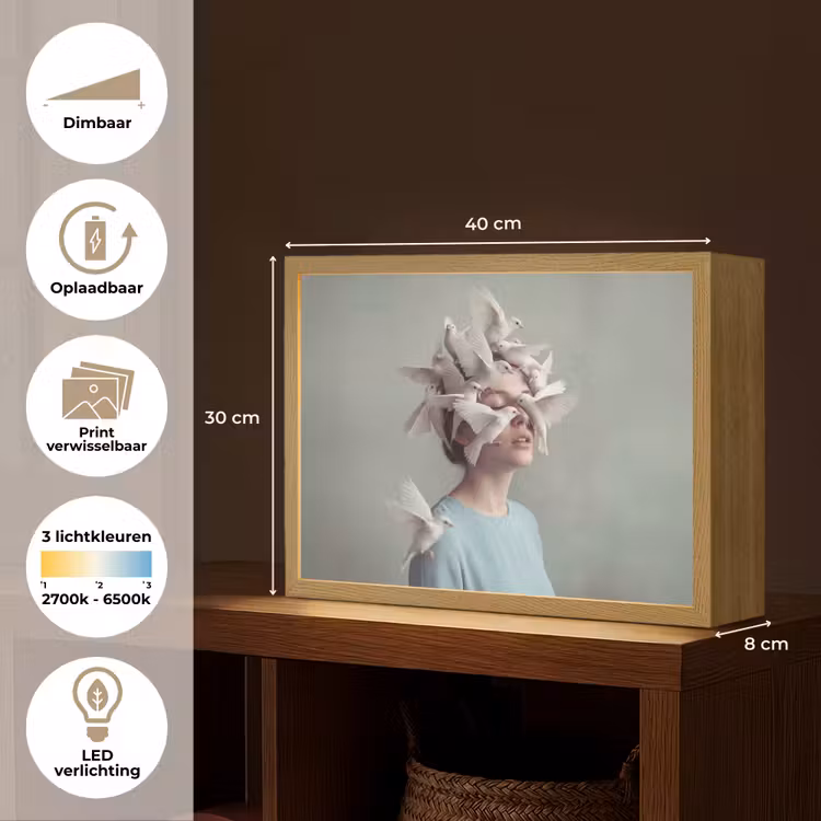 Lightbox - Wandlamp - Vrouw - Vogels - Abstract - Modern - Wit — 10