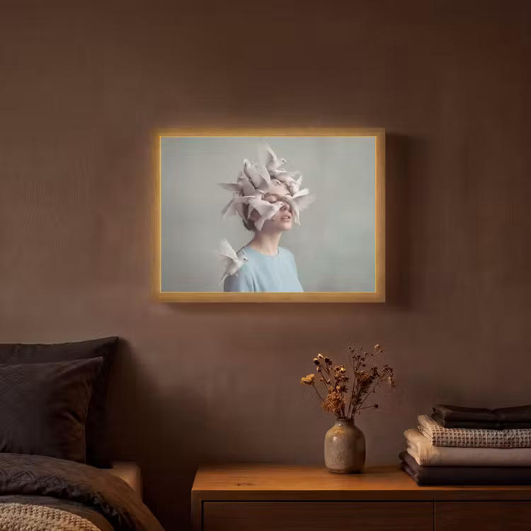 Lightbox - Wandlamp - Vrouw - Vogels - Abstract - Modern - Wit — 3