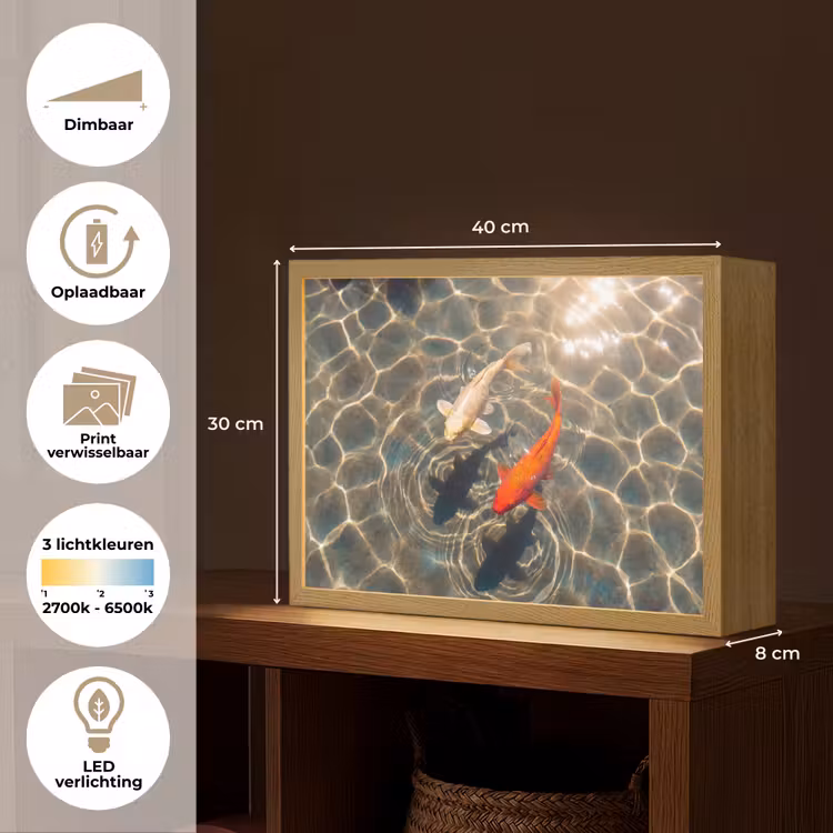 Lightbox - Wandlamp - Vis - Water - Dieren - Oranje - Goud — 10