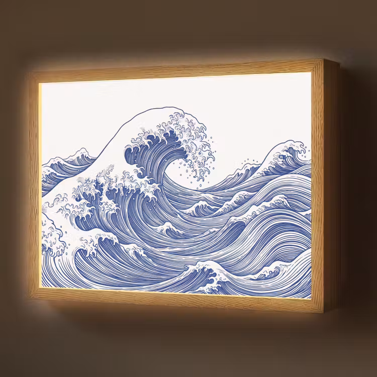Lightbox - Wandlamp - Golf - Japans - Zee - Illustratie - Blauw — 1
