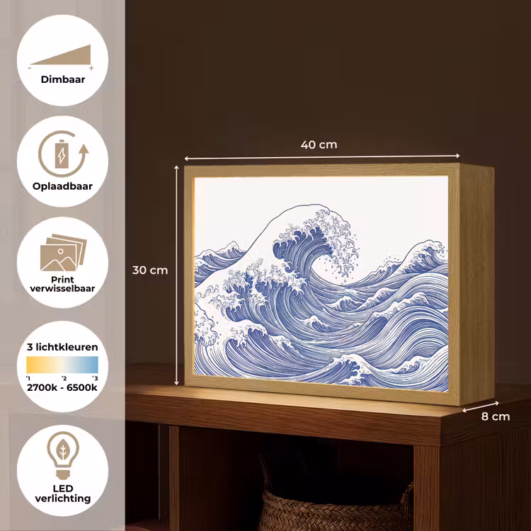 Lightbox - Wandlamp - Golf - Japans - Zee - Illustratie - Blauw — 10