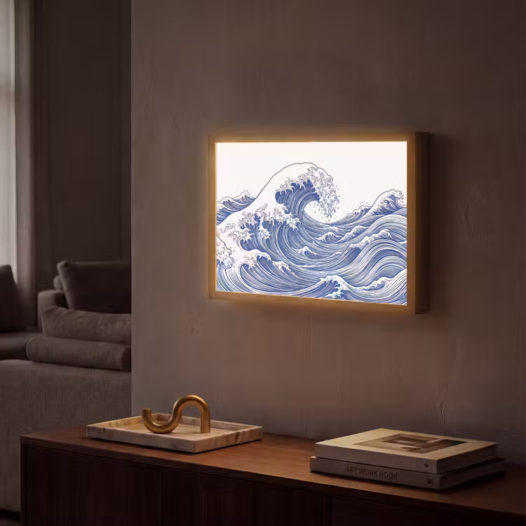 Lightbox - Wandlamp - Golf - Japans - Zee - Illustratie - Blauw — 2