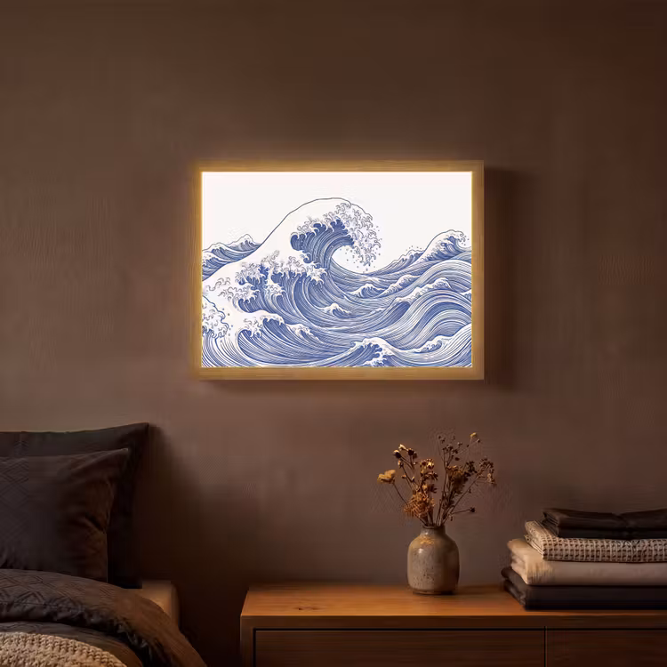 Lightbox - Wandlamp - Golf - Japans - Zee - Illustratie - Blauw — 3