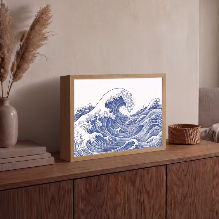 Lightbox - Wandlamp - Golf - Japans - Zee - Illustratie - Blauw — 4